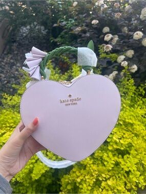 kate spade Lilac Heart Crossbody Bag with Green Floral Handle